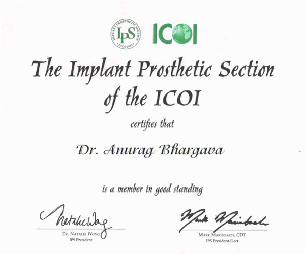Implant Prosthetic Section of the ICOI certificate