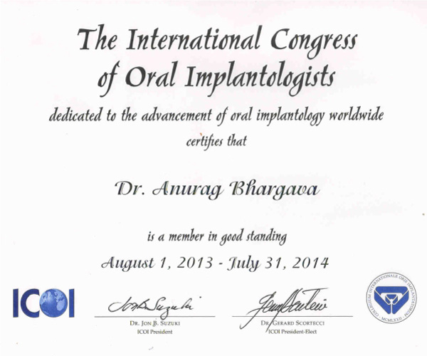 Oral implantology certificate