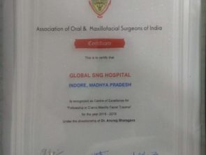 Certificate for excellence in Maxillofacial Surgery to Dr Anurag Bhargava by Association of Oral and Maxillofacial Surgeons of India