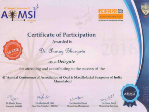 Certificate of participation in conference of Oral and Maxillofacial Surgeons of India in november2016