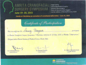 Certificate in craniofacial surgery in Indore by Amrita Craniofacial Surgery Symposium